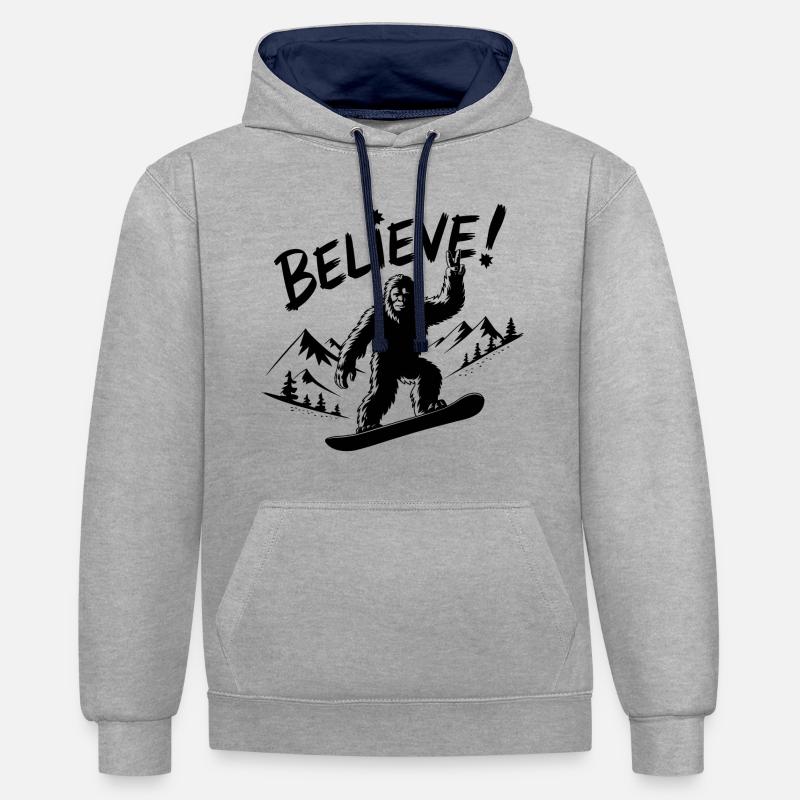 Sasquatch Bigfoot Snowboard Snowboarder - Sweat à capuche contrasté - gris chiné/bleu marine