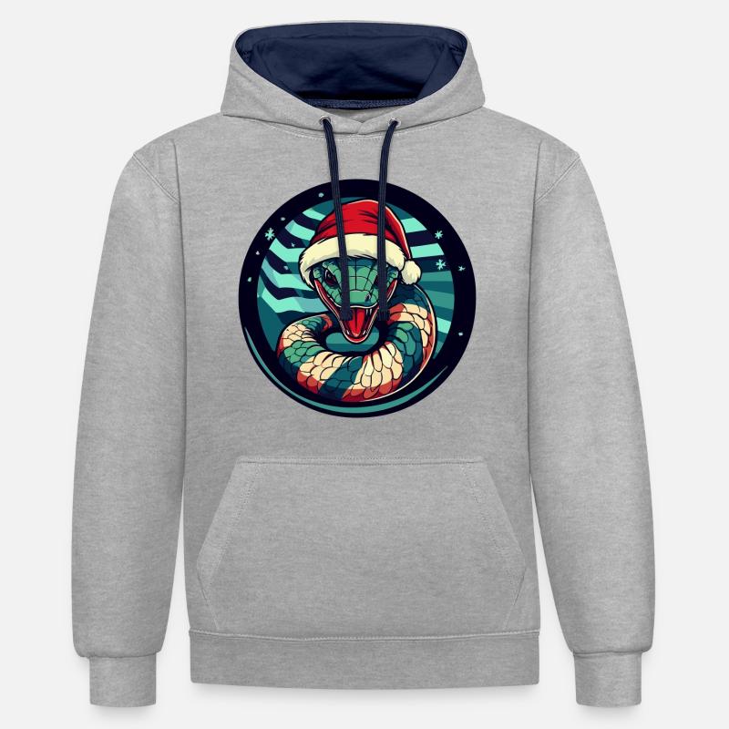 Serpent Cobra Noël Noël - Sweat à capuche contrasté - gris chiné/bleu marine