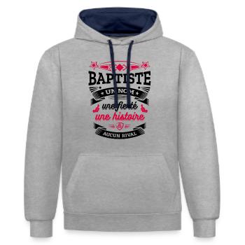 BAPTISTE UN NOM UNE FIERTÉ AUCUN RIVAL - Sweat à capuche contrasté - gris chiné/bleu marine - Devant - Liana (172cm) & Jaron (178cm)