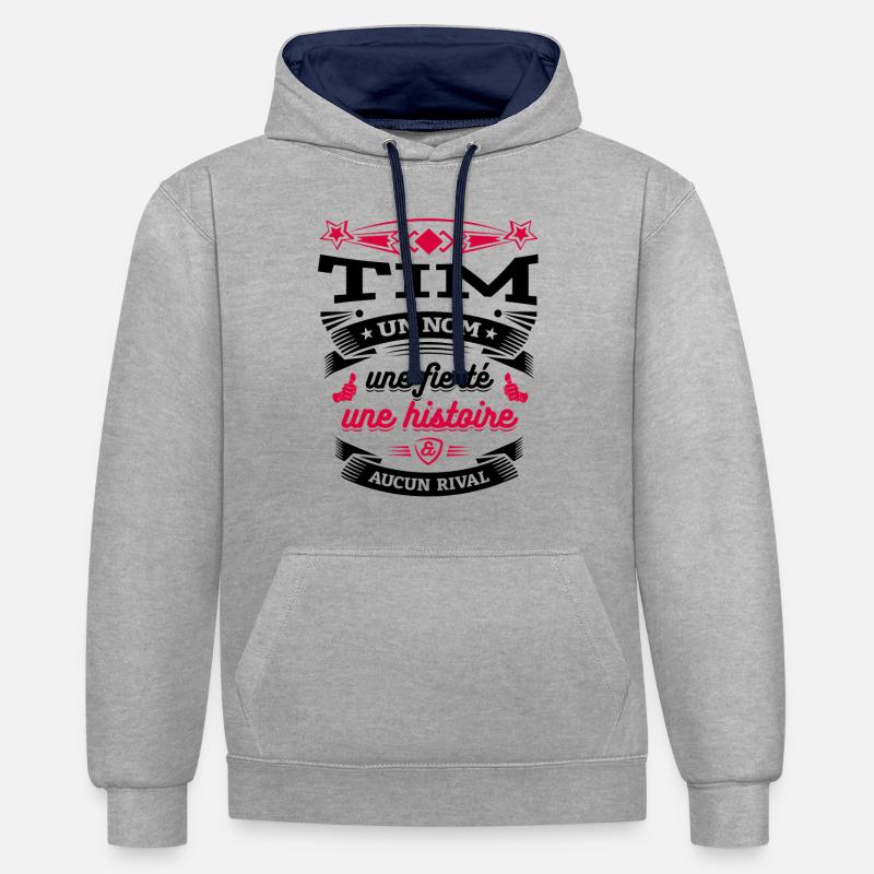 TIM PARFAIT - PRENOM TIM - Sweat à capuche contrasté - gris chiné/bleu marine