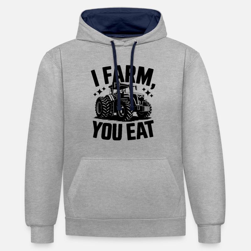 JE FERME TU MANGES - Sweat à capuche contrasté - gris chiné/bleu marine