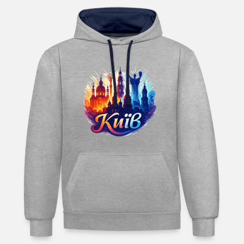 Kyiv Kyiv Capitale Ukraine Cadeau - Sweat à capuche contrasté - gris chiné/bleu marine