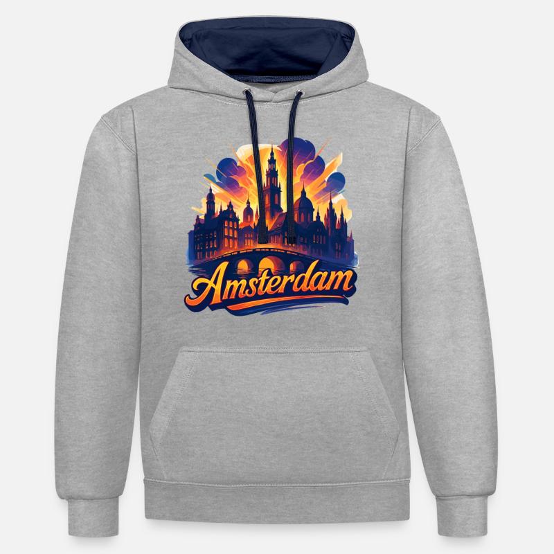 Amsterdam Capitale Pays-Bas Pays-Bas Cadeau - Sweat à capuche contrasté - gris chiné/bleu marine
