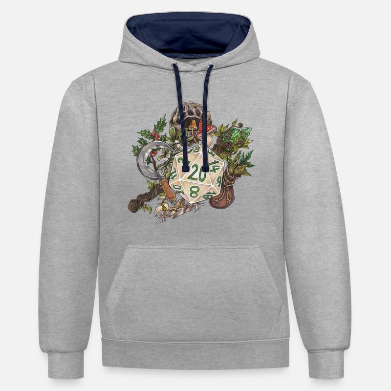 Druide de dés de table D20 pour jeu de rôle - Sweat à capuche contrasté - gris chiné/bleu marine