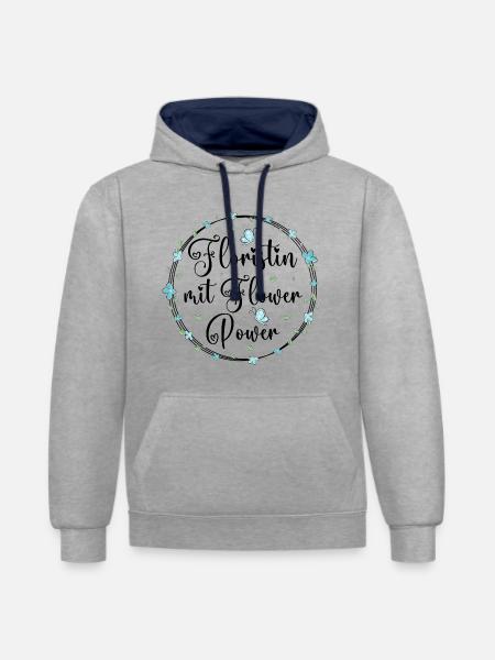 Floristin mit Flower Power - Kontrast-Hoodie - Grau meliert/Navy