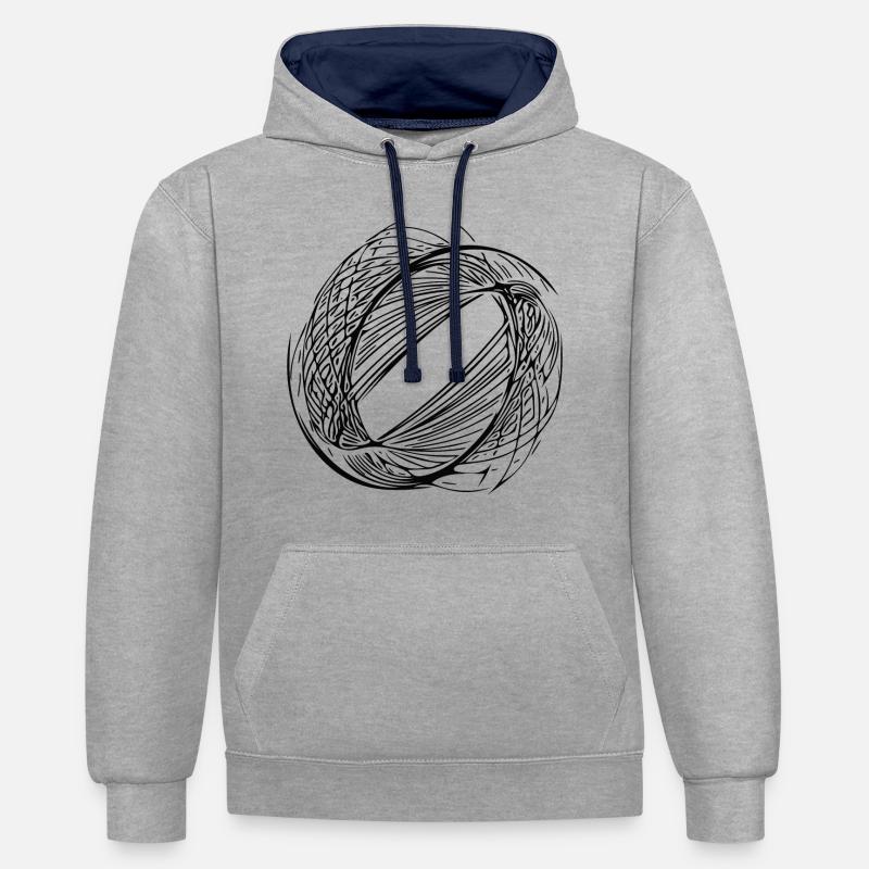 Lignes de cercle géométriques - Sweat à capuche contrasté - gris chiné/bleu marine