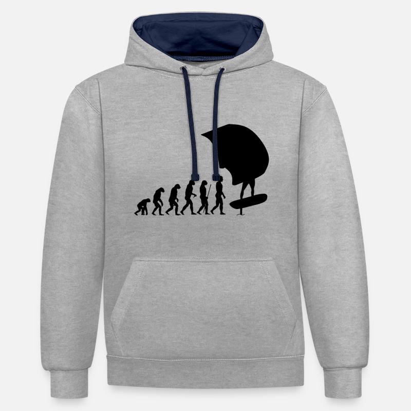 Wingfoil Wingfoiler Evolution - Sweat à capuche contrasté - gris chiné/bleu marine