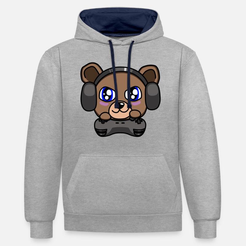 Ours de jeu - Sweat à capuche contrasté - gris chiné/bleu marine