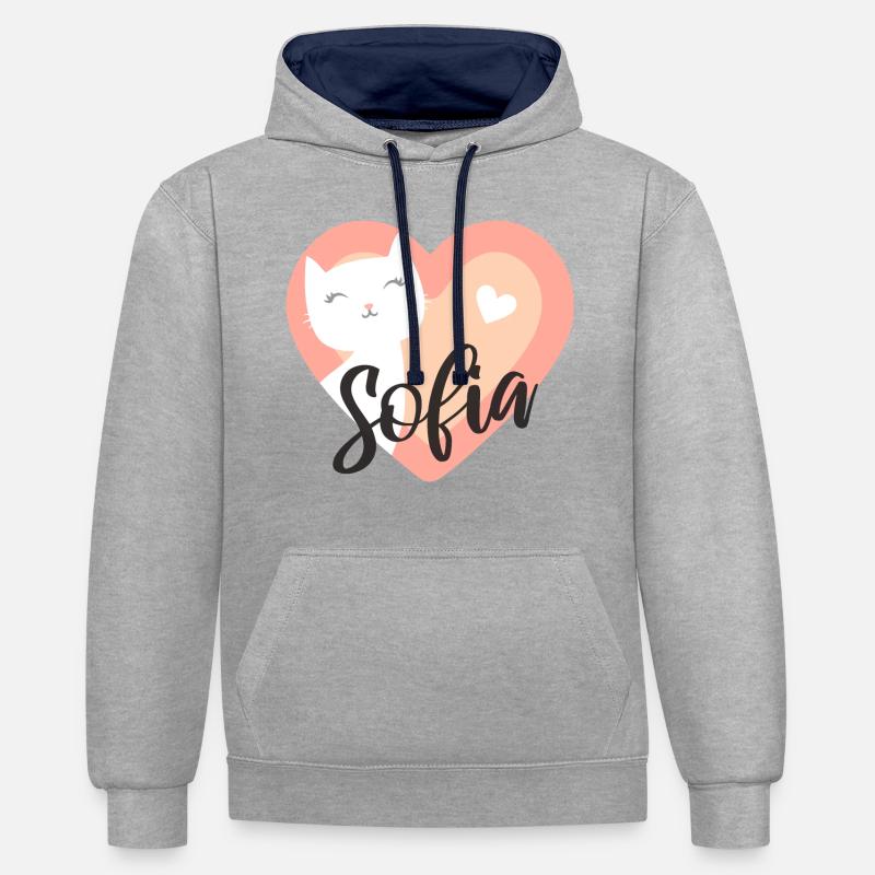 Sofia Nom Prénom Chaton - Sweat à capuche contrasté - gris chiné/bleu marine