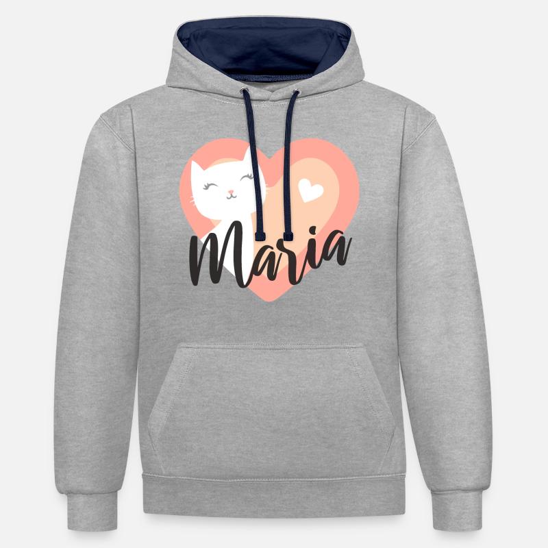 Maria Nom Prénom Chaton - Sweat à capuche contrasté - gris chiné/bleu marine