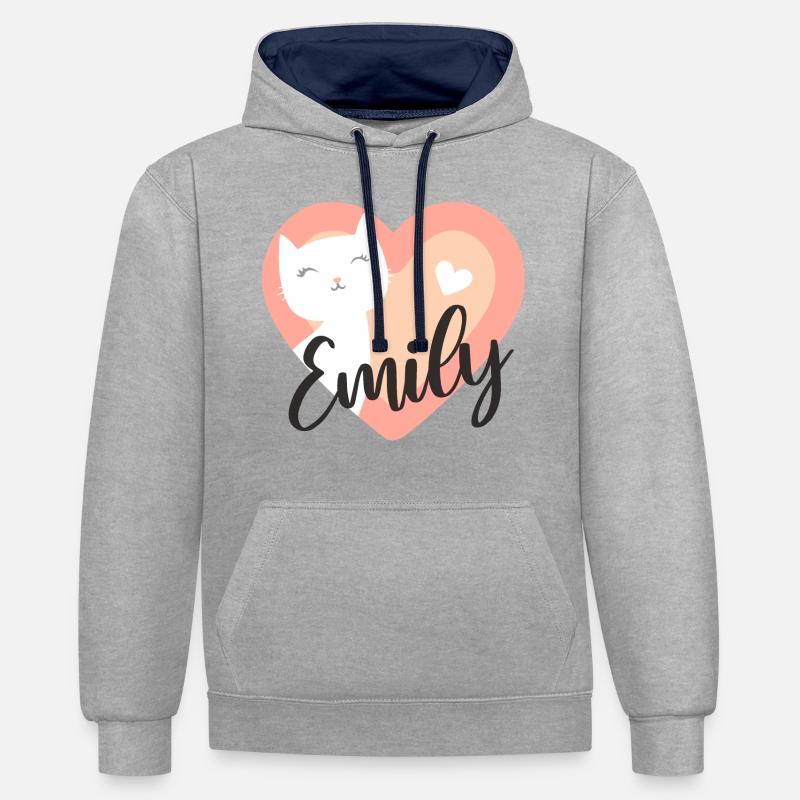Emily Nom Prénom Chaton - Sweat à capuche contrasté - gris chiné/bleu marine