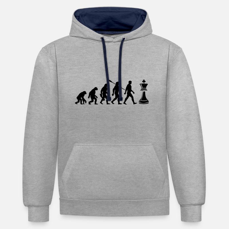 Evolution - Schach - Schachspieler - Kontrast-Hoodie - Grau meliert/Navy