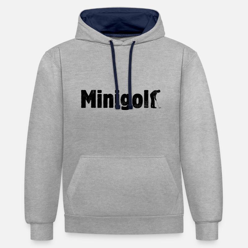 Minigolf - Miniatur Golf - Bahnengolf - Kontrast-Hoodie - Grau meliert/Navy