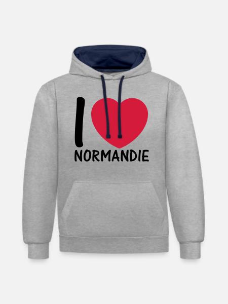 i love Normandy 2c - Contrast hoodie - heather grey/navy