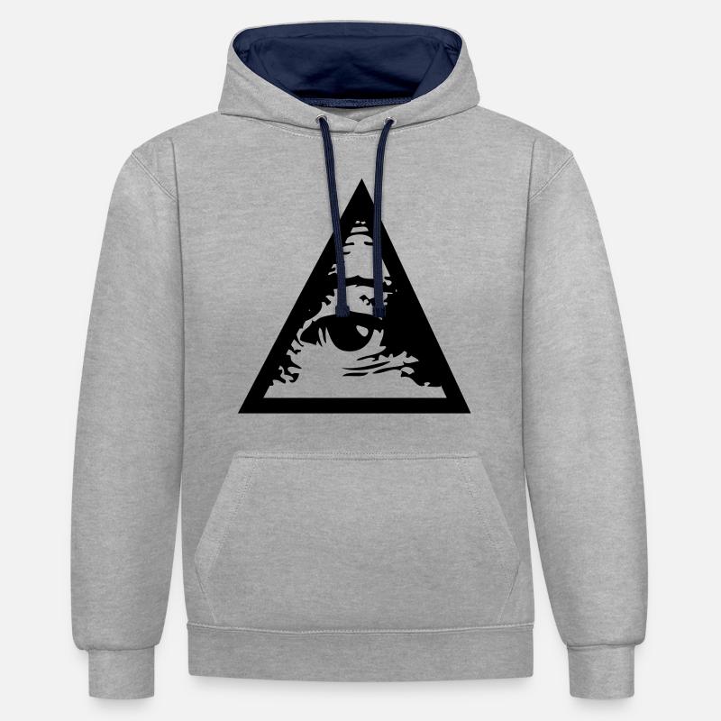 Triangle - Sweat à capuche contrasté - gris chiné/bleu marine
