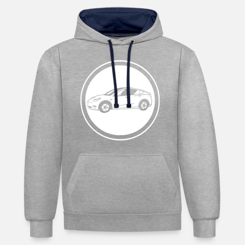 Modèle y cercle dessiné - Sweat à capuche contrasté - gris chiné/bleu marine