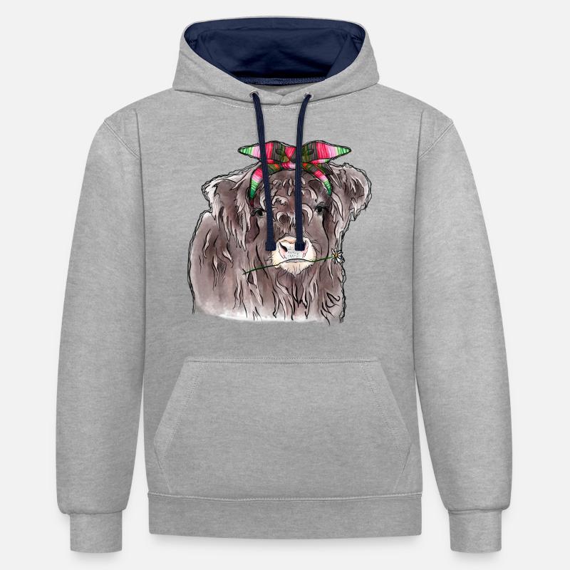 Vache de chéri de highland - Sweat à capuche contrasté - gris chiné/bleu marine