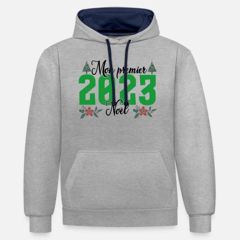 Mon Premier Noel 2023 - Sweat à capuche contrasté - gris chiné/bleu marine
