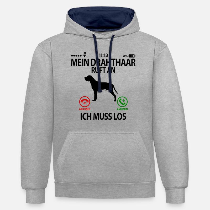 Deutsch Drahthaar Geschenkidee Lustig Spruch - Kontrast-Hoodie - Grau meliert/Navy
