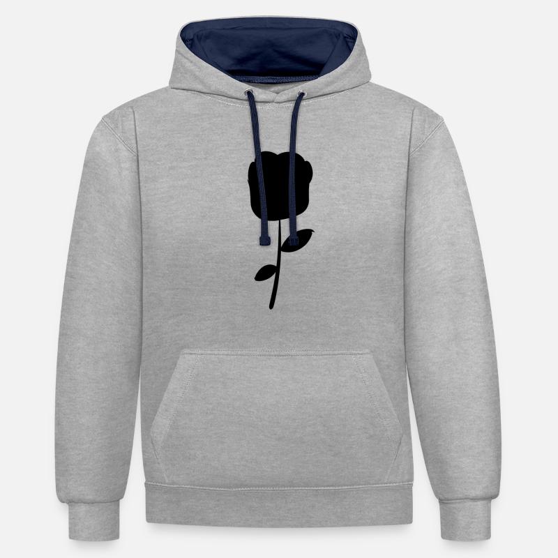 Rose Symbole Fleur Végétale - Sweat à capuche contrasté - gris chiné/bleu marine
