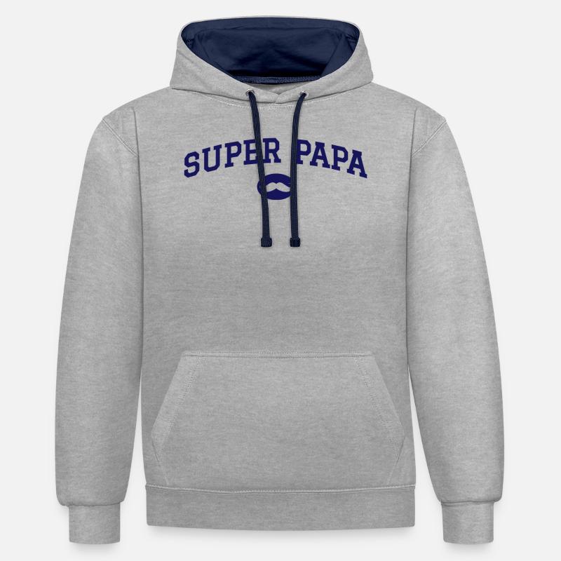 Super papa moustache - Sweat à capuche contrasté - gris chiné/bleu marine
