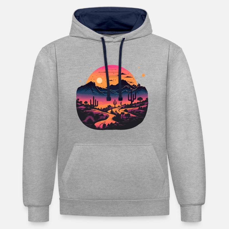 Synthwave Désert - Sweat à capuche contrasté - gris chiné/bleu marine