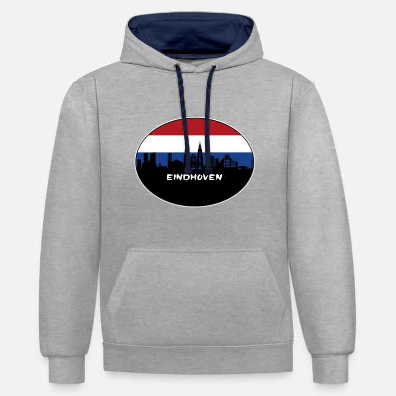Eindhoven Pays-Bas Flag Skyline Silhouette - Sweat à capuche contrasté - gris chiné/bleu marine