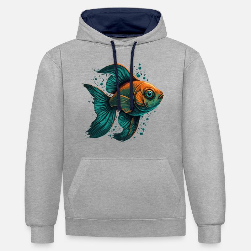 Œil de poisson - Sweat à capuche contrasté - gris chiné/bleu marine