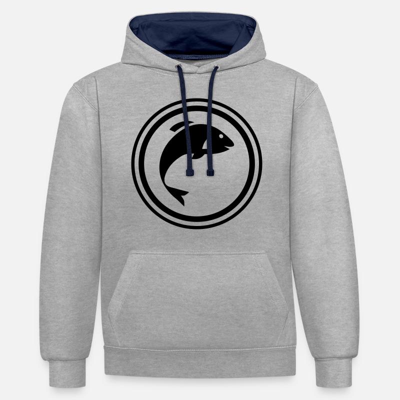 Symbole du poisson - Sweat à capuche contrasté - gris chiné/bleu marine