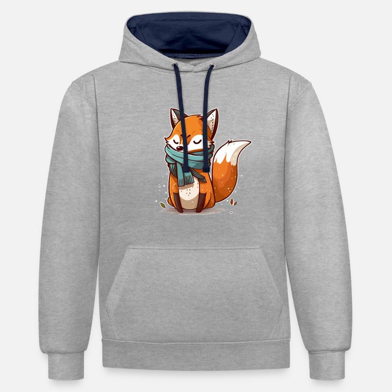 Fancy Fox - Sweat à capuche contrasté - gris chiné/bleu marine