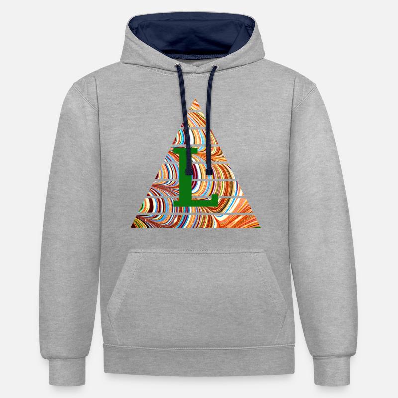 Dreieck E 56 L - Sweat à capuche contrasté - gris chiné/bleu marine