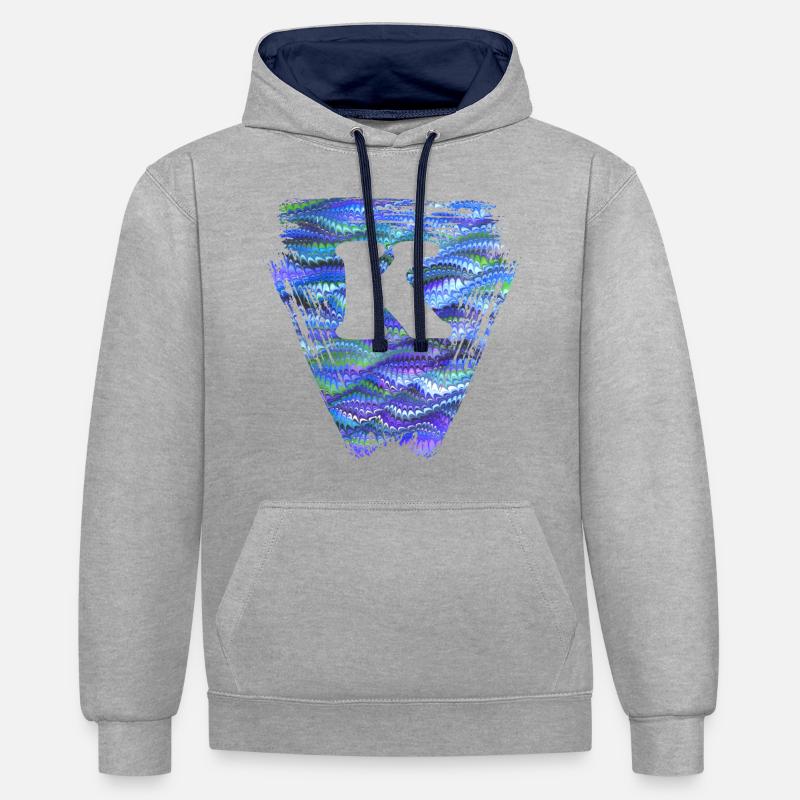 Dreieck E 103 K - Sweat à capuche contrasté - gris chiné/bleu marine