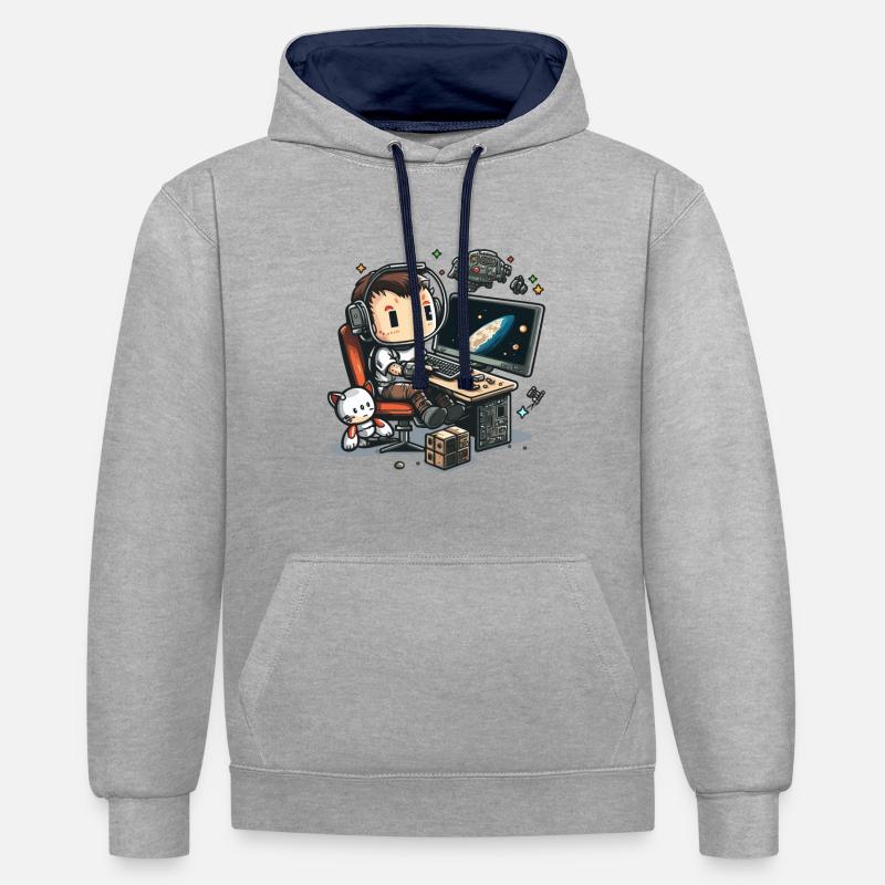 Codage cosmique - Sweat à capuche contrasté - gris chiné/bleu marine