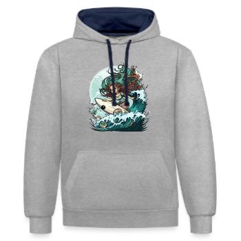 Surfende Sirene - Kontrast-Hoodie - Grau meliert/Navy - Vorne - Liana (172cm) & Jaron (178cm)