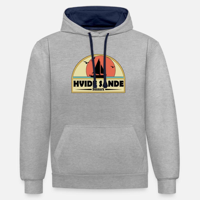 Hvide Sande, Danemark - Sweat à capuche contrasté - gris chiné/bleu marine