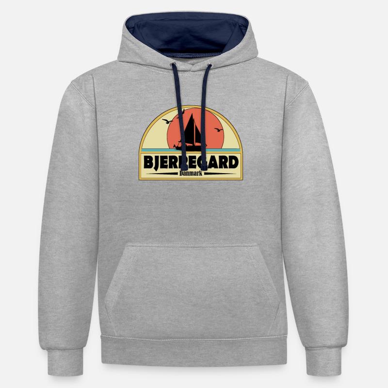 Bjerregard, Danemark - Sweat à capuche contrasté - gris chiné/bleu marine