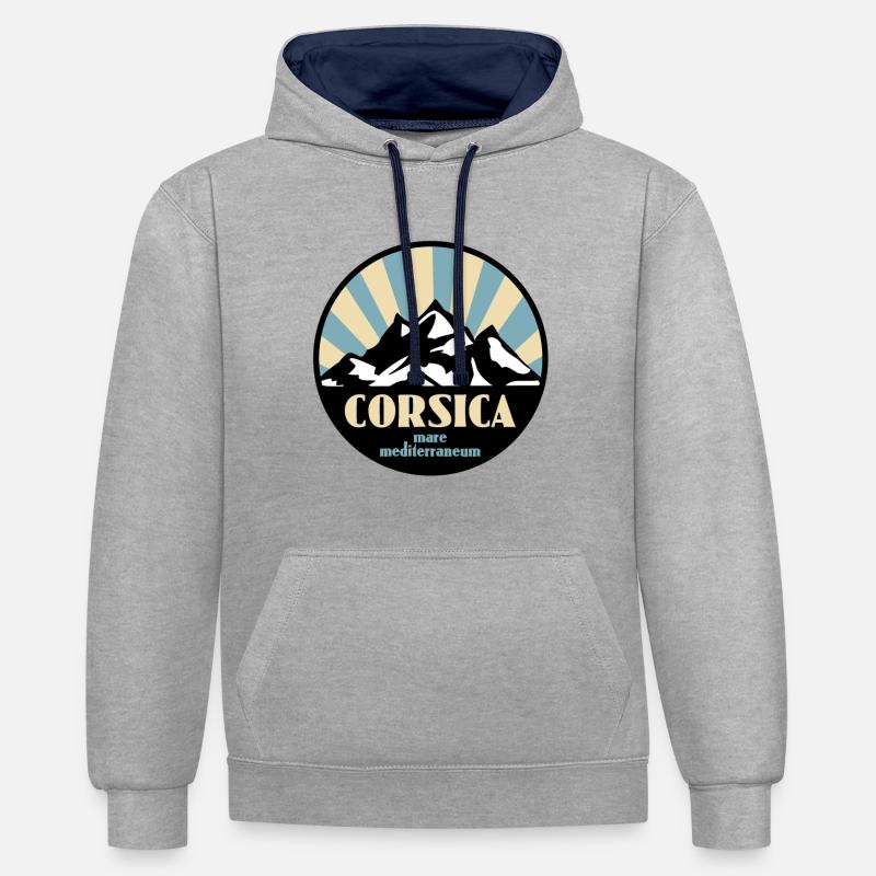 Corse - Sweat à capuche contrasté - gris chiné/bleu marine