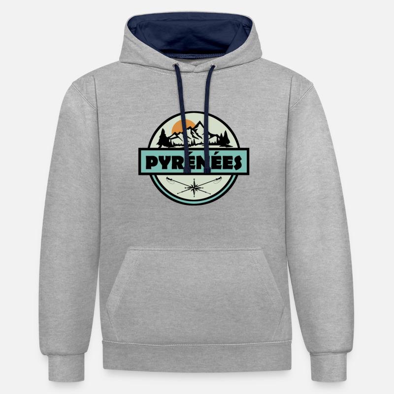 Pyrénées - Sweat à capuche contrasté - gris chiné/bleu marine