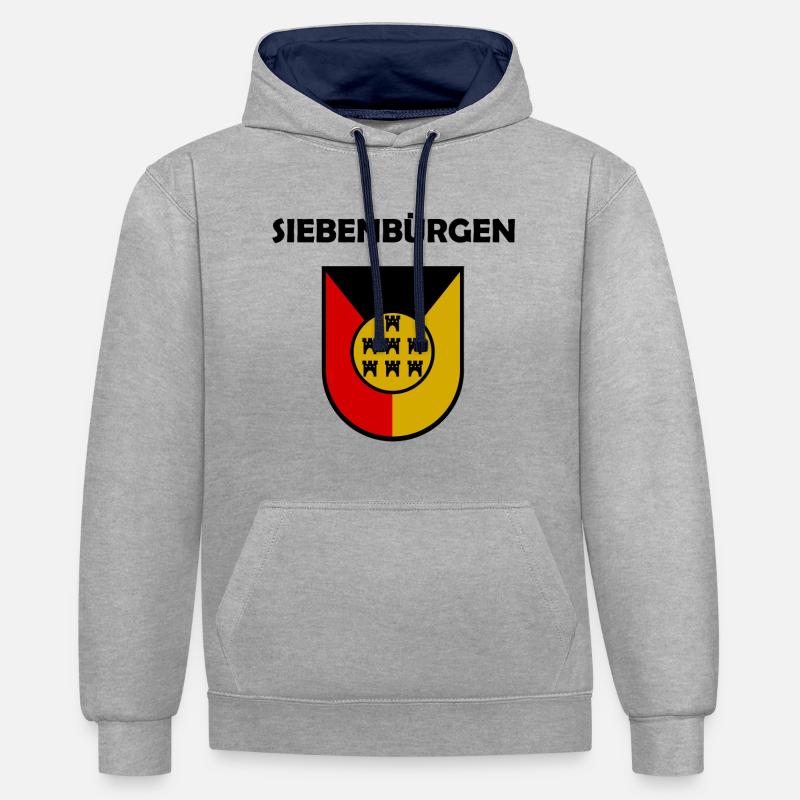 Les Saxons de Transylvanie - Sweat à capuche contrasté - gris chiné/bleu marine