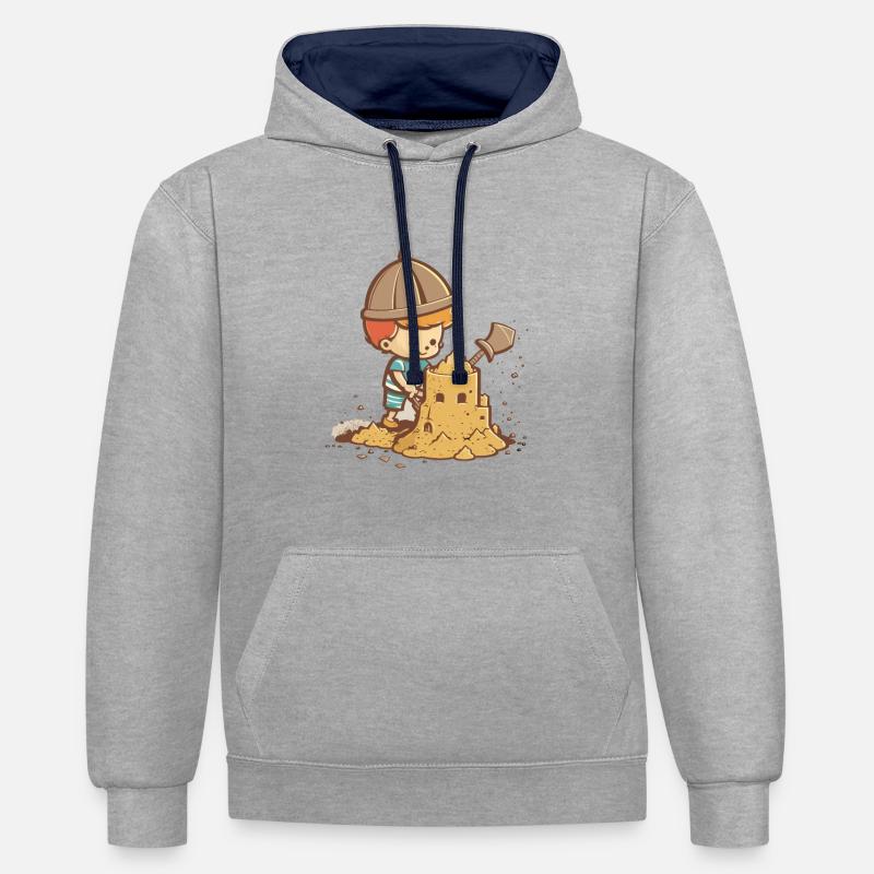 Châteaux de sable au soleil - Sweat à capuche contrasté - gris chiné/bleu marine