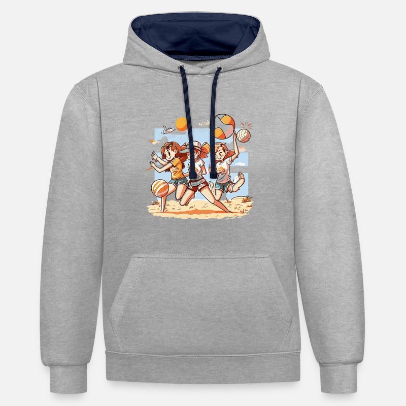Servir et plage - Sweat à capuche contrasté - gris chiné/bleu marine