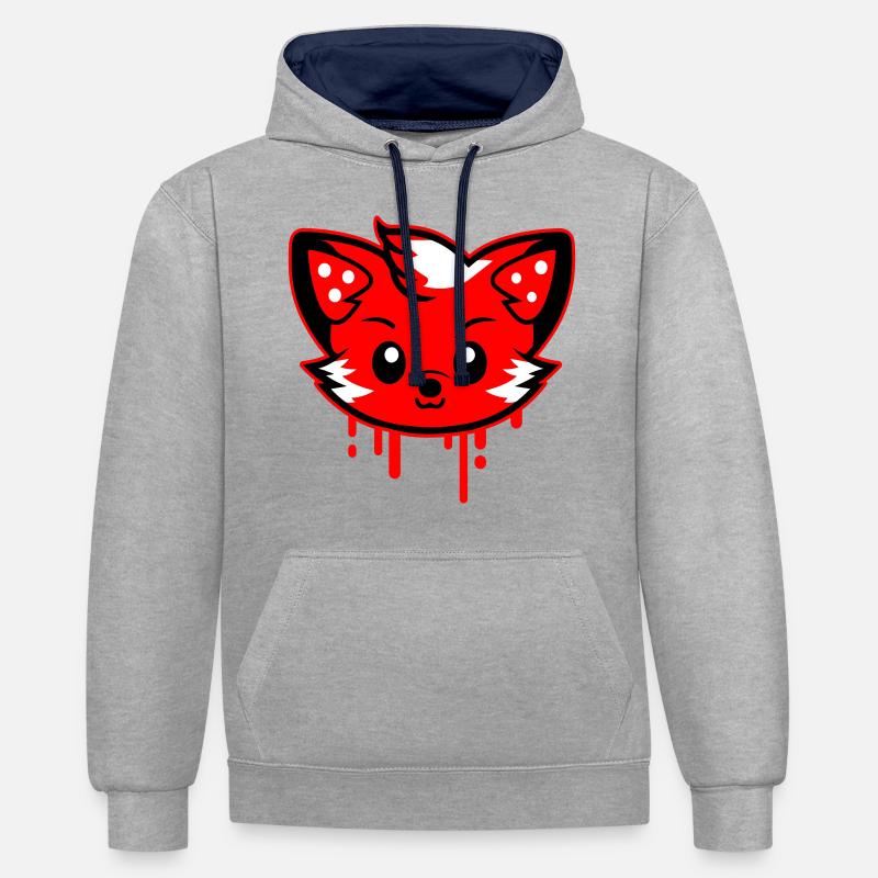 Fuchs Kopf Comic Niedlich - Kontrast-Hoodie - Grau meliert/Navy