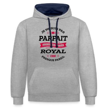 ROYAL PARFAIT - PRENOM ROYAL - Sweat à capuche contrasté - gris chiné/bleu marine - Devant - Liana (172cm) & Jaron (178cm)