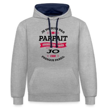 JOE PARFAIT - PRENOM JOE - Sweat à capuche contrasté - gris chiné/bleu marine - Devant - Liana (172cm) & Jaron (178cm)