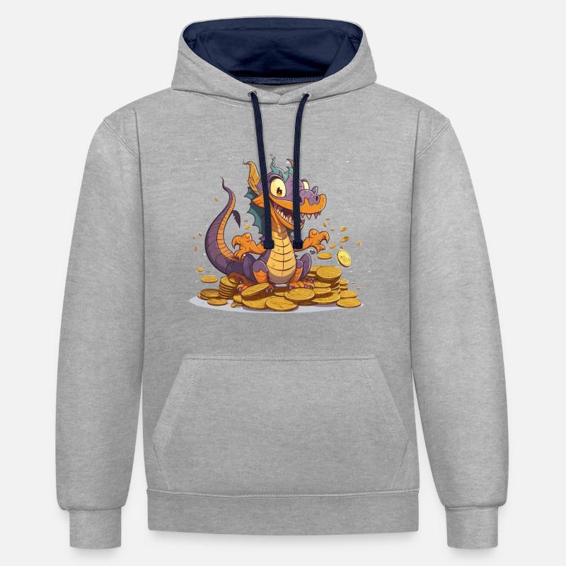 Le dragon gourmand - Sweat à capuche contrasté - gris chiné/bleu marine