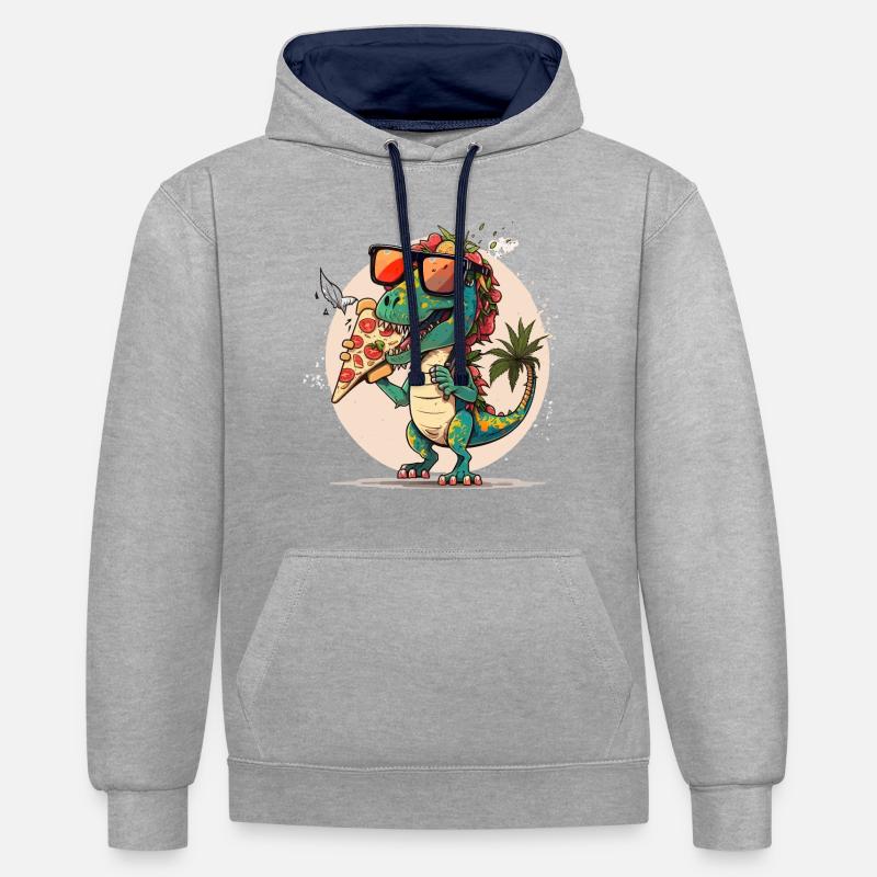 Pizza-saurus - Sweat à capuche contrasté - gris chiné/bleu marine