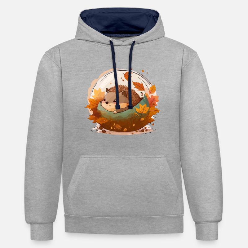 Hérisson douillet - Sweat à capuche contrasté - gris chiné/bleu marine