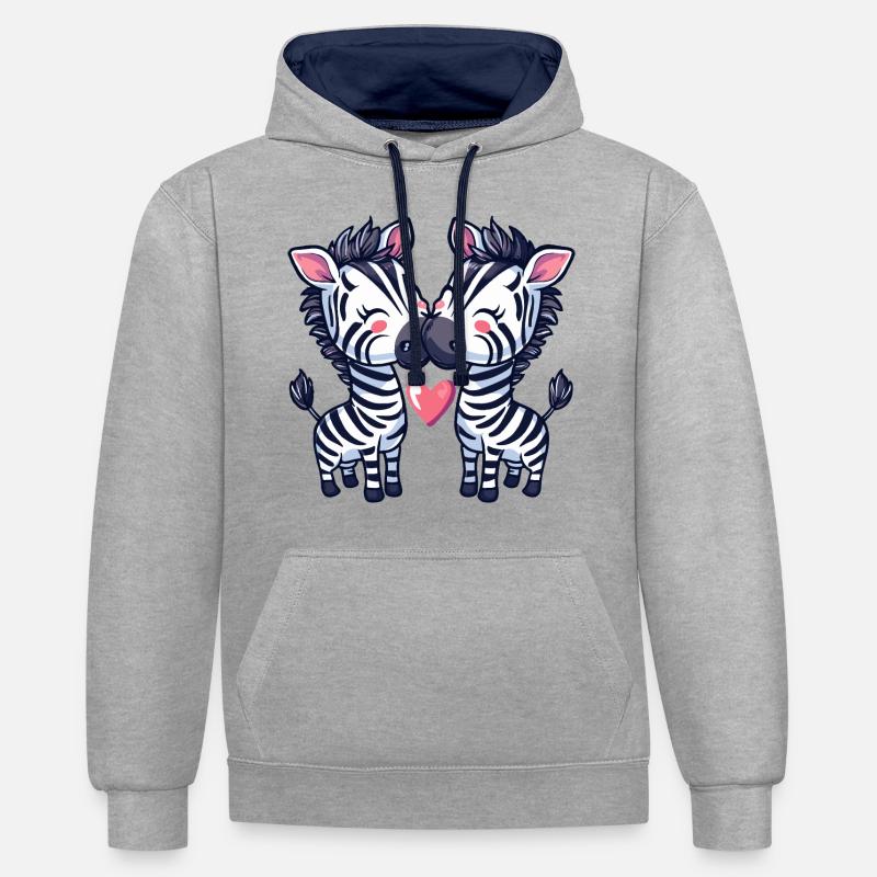Zebra Comic Couple Amour - Sweat à capuche contrasté - gris chiné/bleu marine