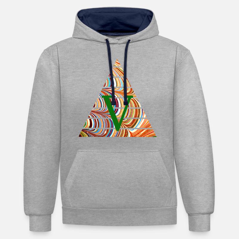 Triangle E 56 V - Sweat à capuche contrasté - gris chiné/bleu marine