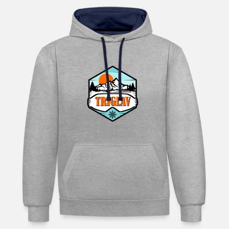 Le Triglav - Sweat à capuche contrasté - gris chiné/bleu marine